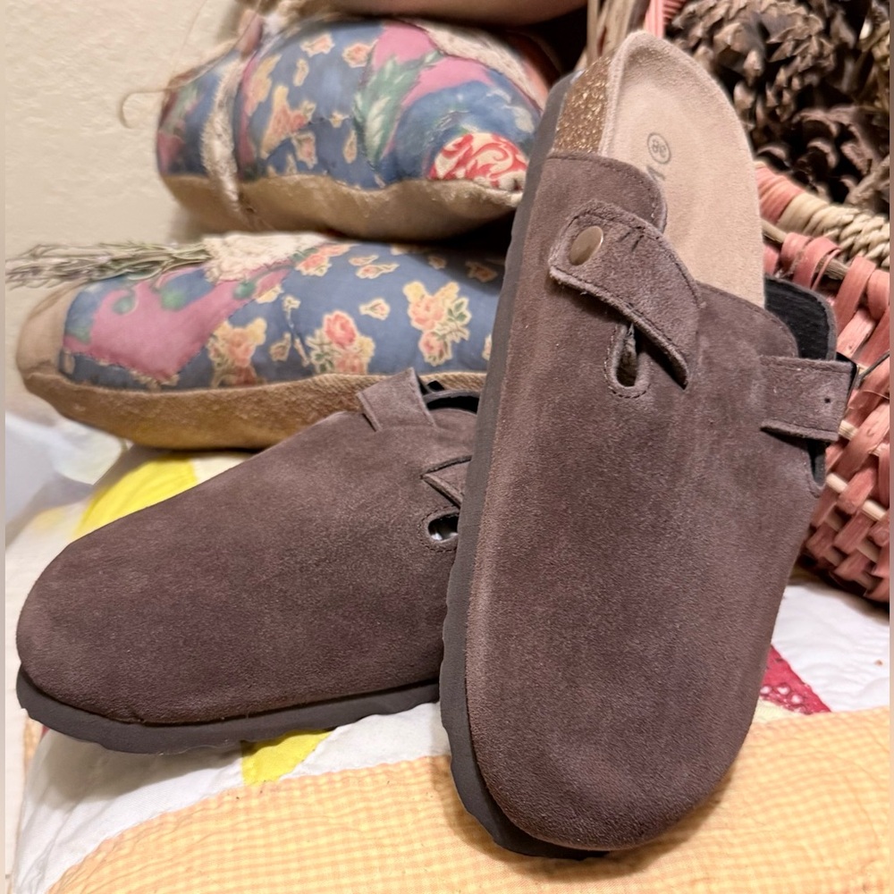 Kidmi Brown Suede Cork Soled Open Heeled Shoes Mules Size 7 1/2